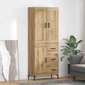 Der Hochschrank misst 69.5 x 34 x 180 cm in Eichenbraun