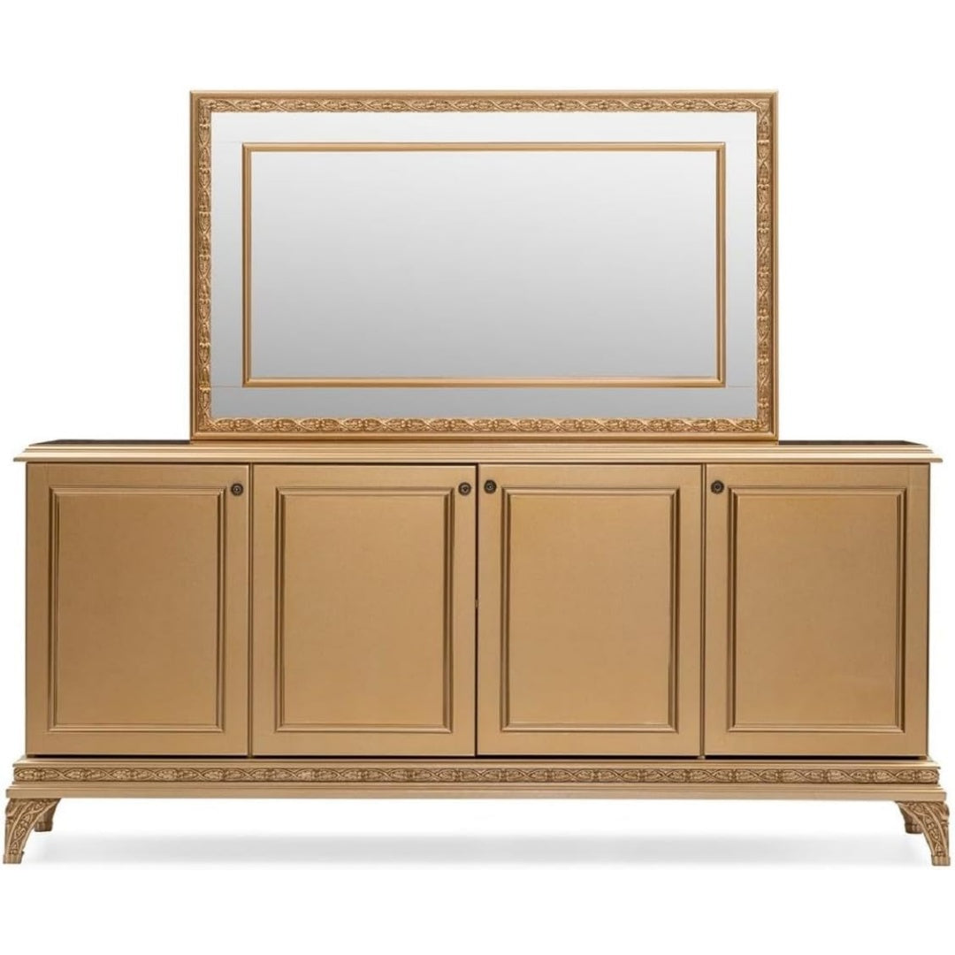 Sideboard aus Massivholz und Metall mit einem Spiegel