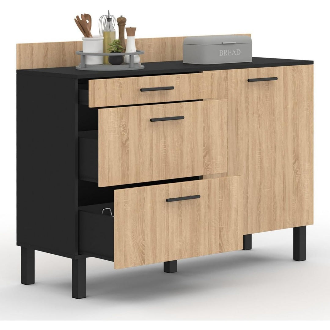 Sideboard mit 3 Schubladen, geschlossenem Stauraum und Holzoptik