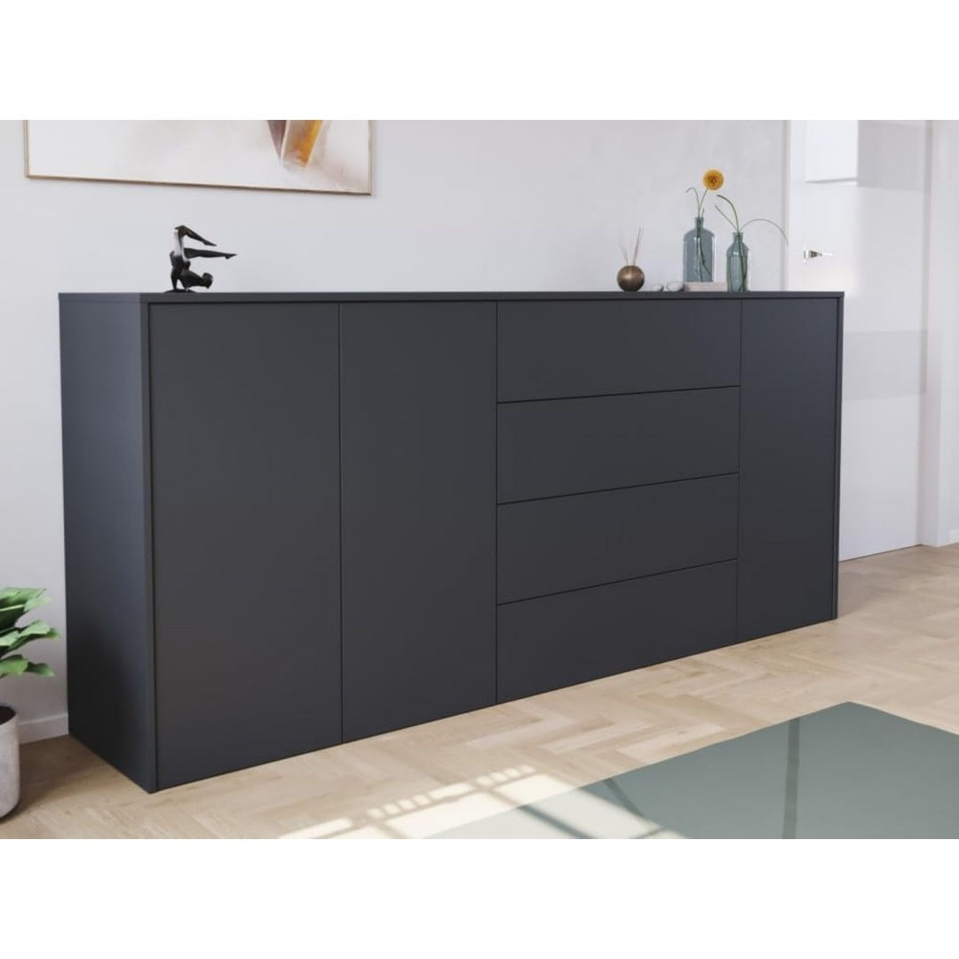 3 Tueren praegen das Sideboard in Anthrazit
