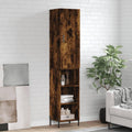 Der Hochschrank misst 34.5 x 34 x 180 cm in Eichenbraun mit den Massen 34.5 x 34 x 180 cm