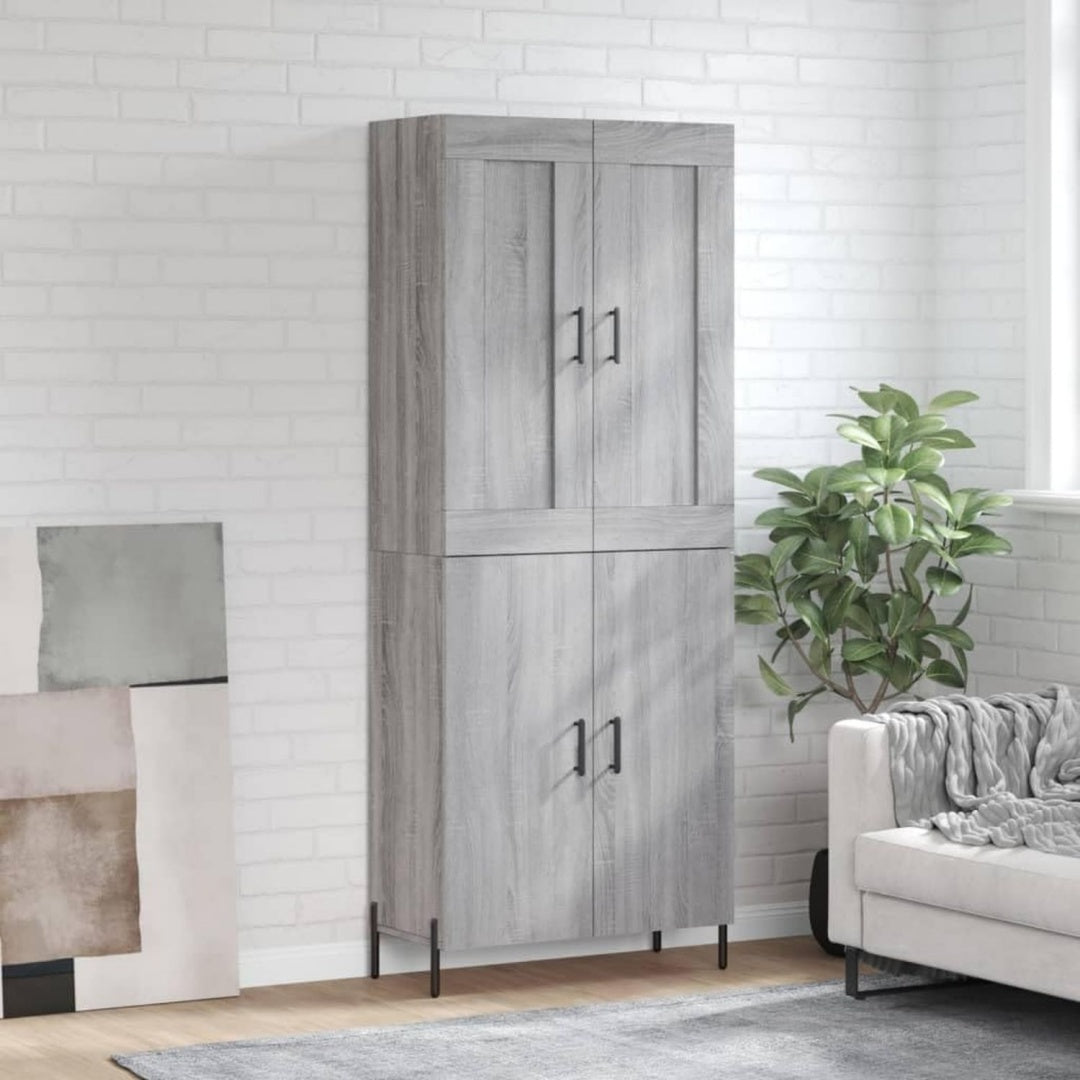 Geschlossener Stauraum an dem Hochschrank mit den Massen 69.5 x 34 x 180 cm in Eichenbraun und Grau